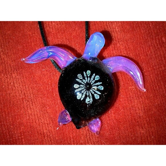 Beautiful Hand Blown Glass Purple & Black Sea Turtle Necklace - Picture 3 of 8